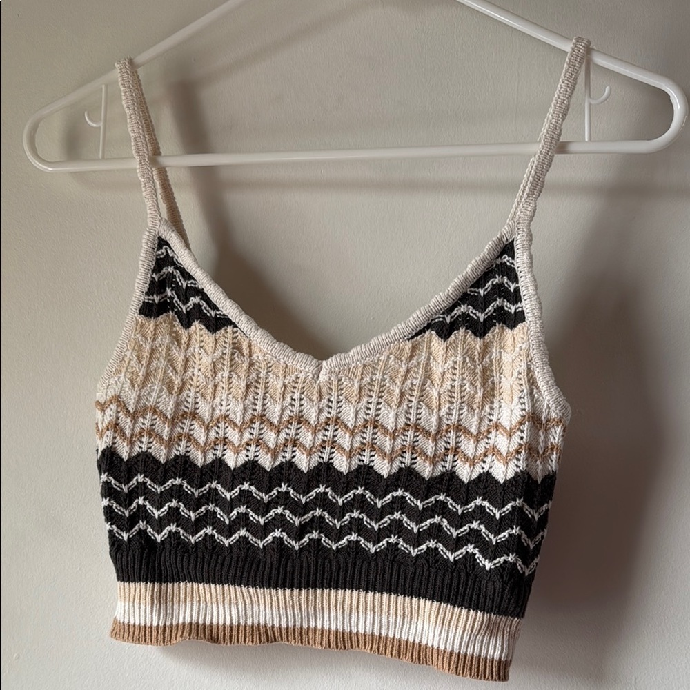 American Eagle Outfitters Chevron Knit Camisole - Black, Cream, Tan